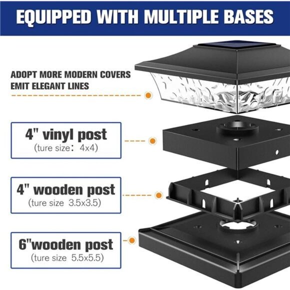 Solar Post Cap Lights Outdoor 4x4/6x6 Wooden/Vinyl Fence Post Lights Solar Deck - Picture 2 of 7